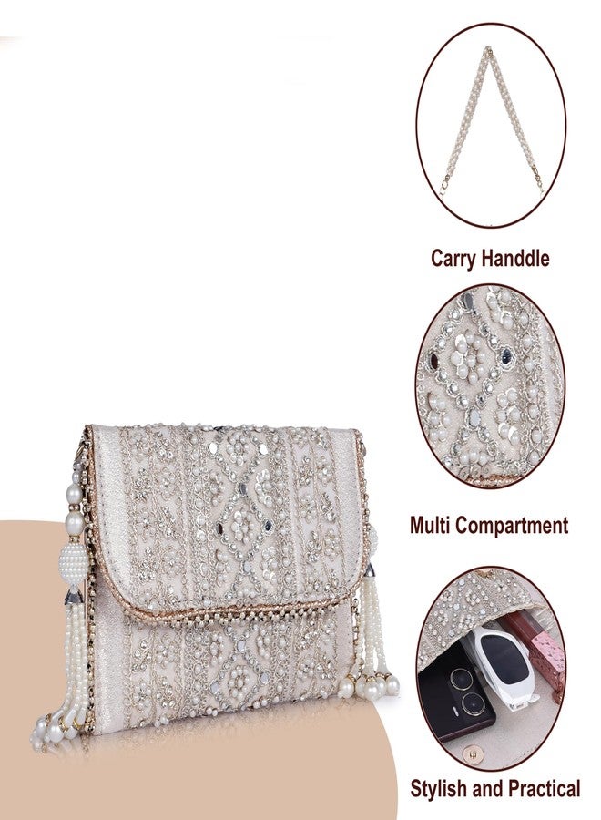 PLANX SILK Stylish Fancy Designer Potli Bag - Embroidered Pearl Handle Festive Clutch - Image 2